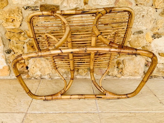Image 1 of Tavolino da caffè in bambù e rattan con portariviste, stile metà secolo, di Tito Agnoli, circa anni '60.