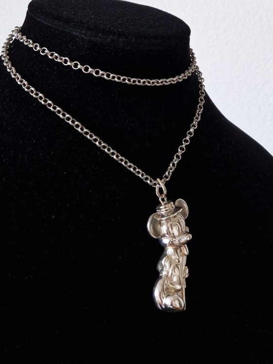 Image 1 of Disney - Large silver Mickey Mouse pendant with long chain