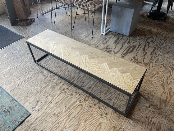 Image 1 of Set of 3 industrial oak herringbone coffee tables.