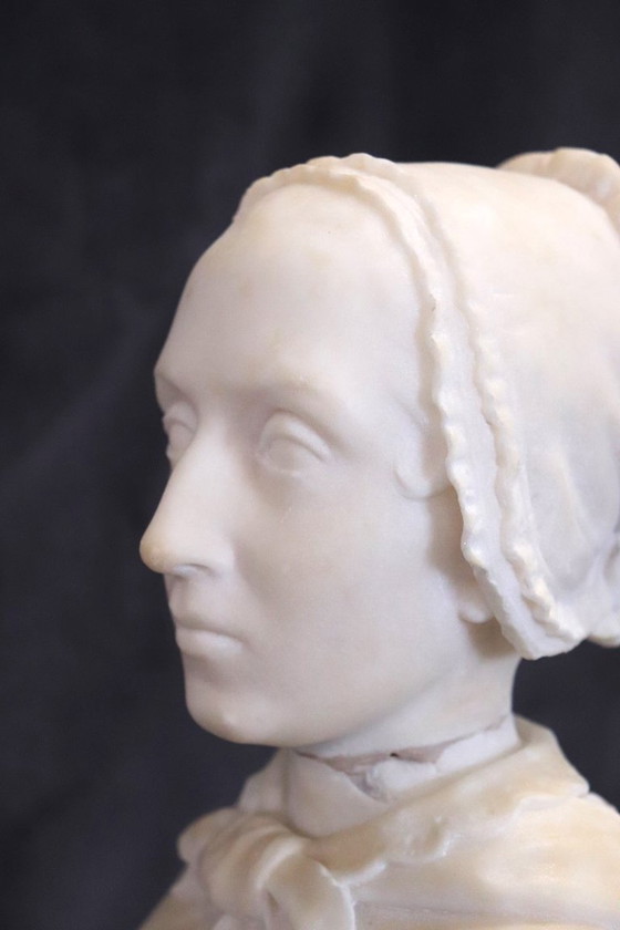 Image 1 of Bust of a Lady Sculpture in White Marble , Italy 19th Century