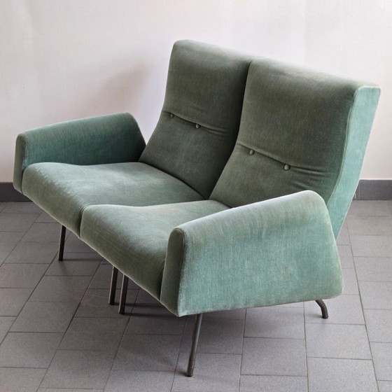 Image 1 of 1950s Vintage Two-Seat Velvet Sofa by Louis Paolozzi for ZOL 50s