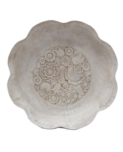 Assiette en céramique blanche en relief à motif floral Renaissance Rebirth, 25 cm