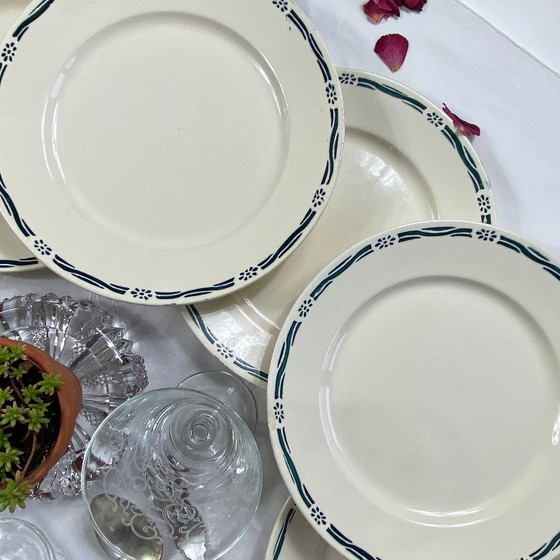 Image 1 of Ensemble de 6 assiettes plates faïence ancienne Badonviller modèle Epinal vert 