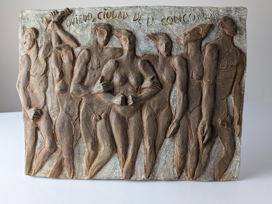 Image 1 of Esperanza d'Ors, plaque en relief en bronze, sculpture figurative, Espagne, années 1990