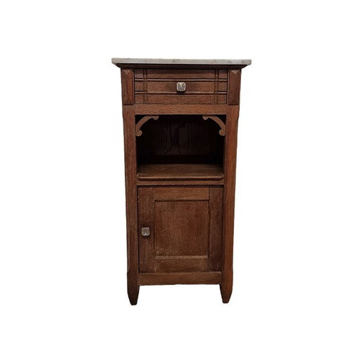 Antique French oak and marble bedside table, circa 1900