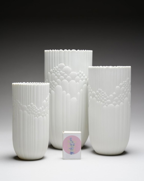 Image 1 of Rosenthal Rosemonde Nairac Bisque Porcelain "Anemone" Vase Trio 22cm 18cm 15cm
