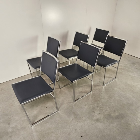 Image 1 of Vintage Set Van 6 Stoelen, Chroom, Leer