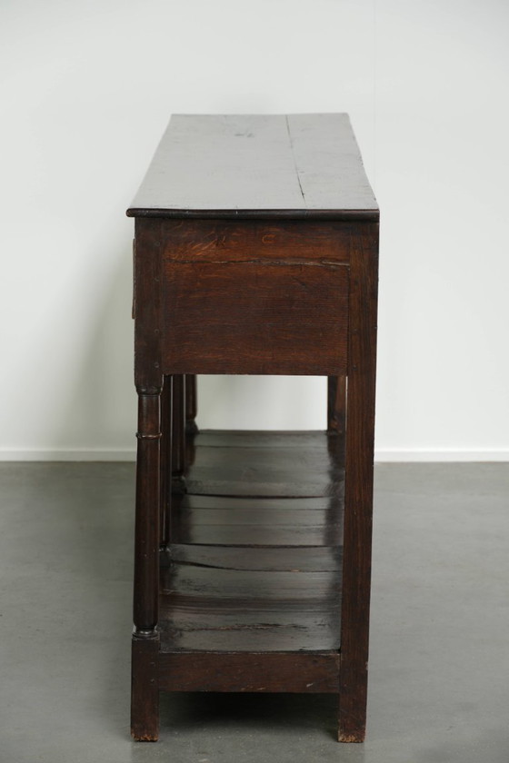 Very beautiful 18th-century English double-based dresser made of oak with beautiful colors and a timeless (photo 6 of 15)