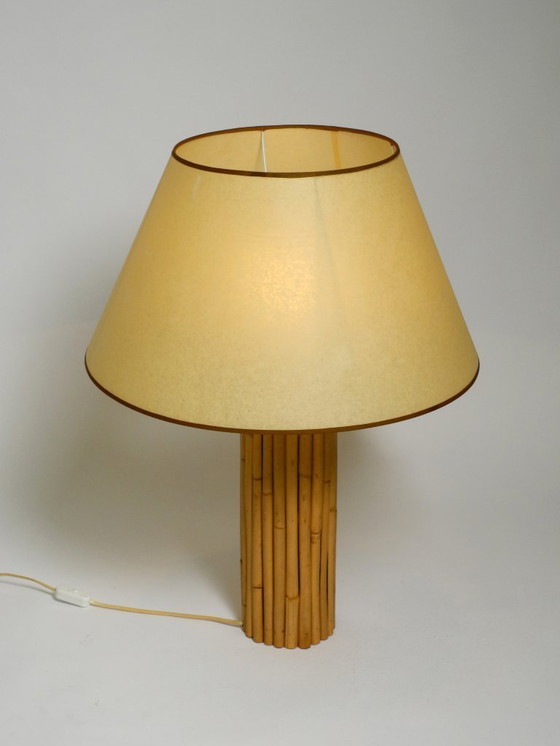 Image 1 of Large beautiful 1970s Italian bamboo table lamp with large oiled paper shade