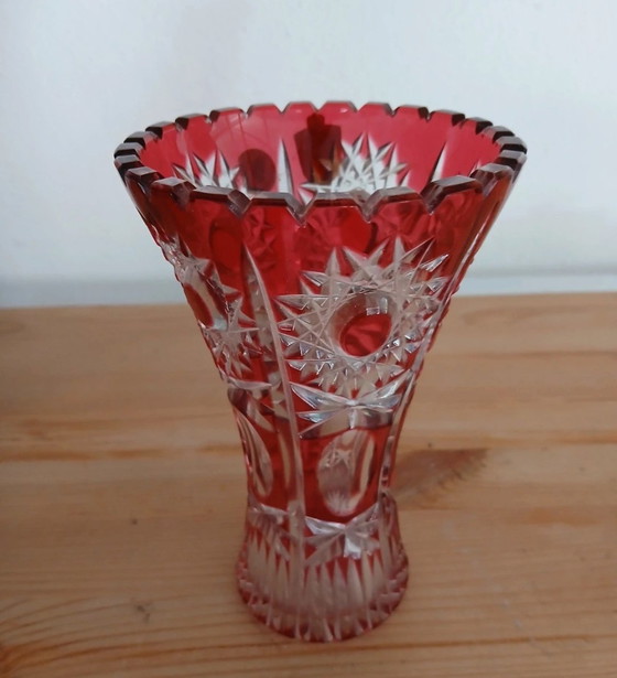 Bohemia Crystal Glass Vase Red Cut Vintage – Bohemia Kristallglas (photo 5 of 5)