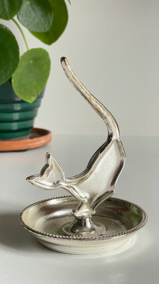 Image 1 of Zilverkleurig metalen katten sieradenbakje