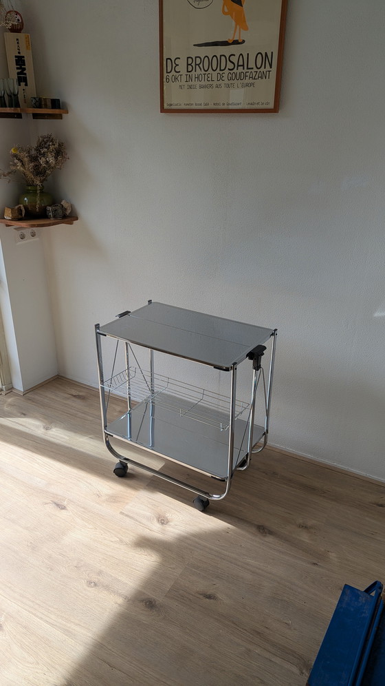 Image 1 of Küchenwagen aus Chrom, Servierwagen im Mid-Century-Stil