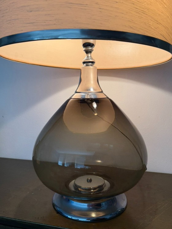 Vintage Italian Smoked Glass And Chrome Table Lamp, 1960s – Textile (photo 17 of 17)