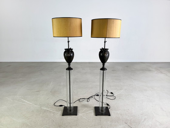 Image 1 of Lot de 2 lampadaires en verre antique optique Lampe de sol