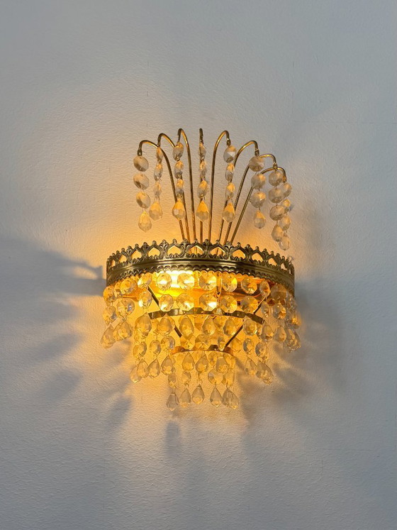 Image 1 of Paire d'appliques murales vintage, verre et laiton, Suède 1970