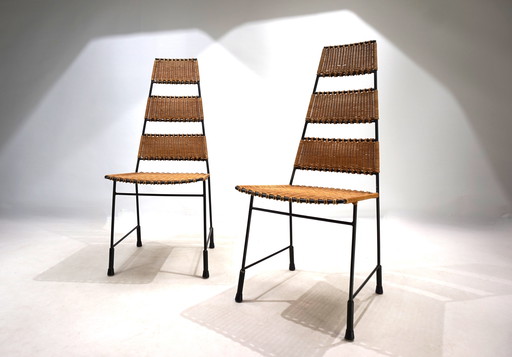 Ensemble de deux chaises espagnoles en rotin, 1960
