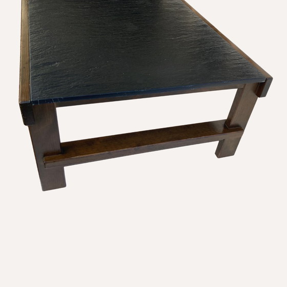 Image 1 of 1X Table basse moderniste brutale en pierre naturelle noire et grise Par Carl Straub, Allemagne, 1979