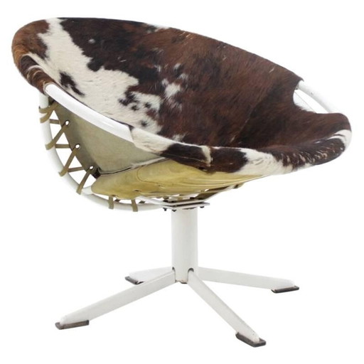 Fauteuil circulaire en cuir Cowhdie par Lusch Erzeugnis - 1960s