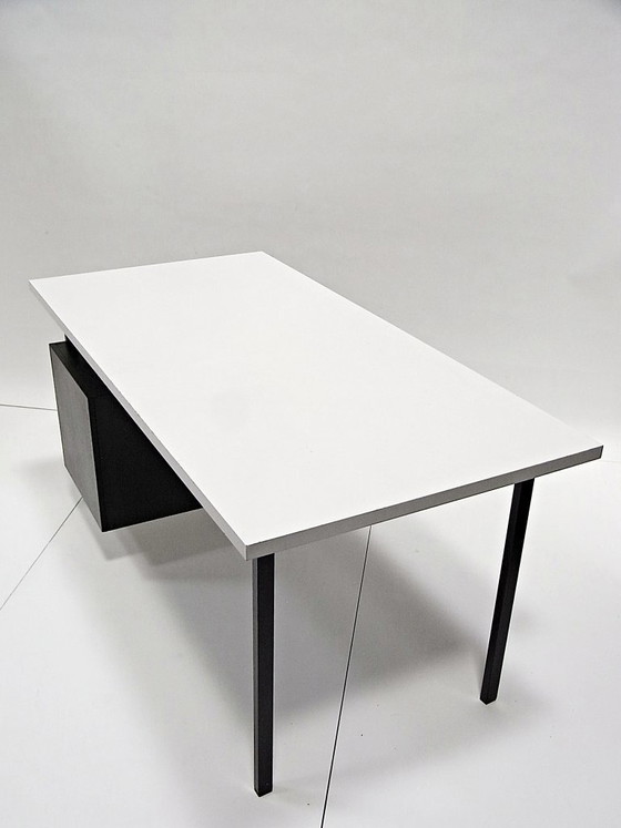 Image 1 of Writing Desk in Black Stained Oak with White Lacquered Top by Herbert Hirche for Christian Holzäpfel KG, Germany, 1960s