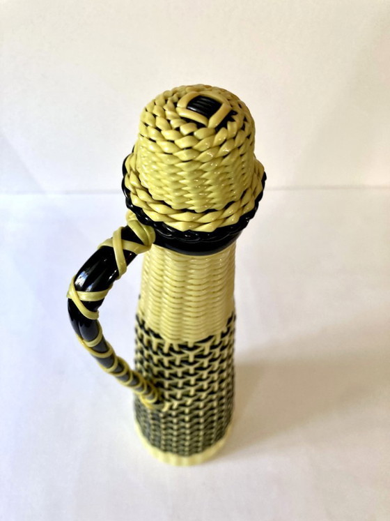 Image 1 of Large yellow and black scoubidou bottle, 1960s