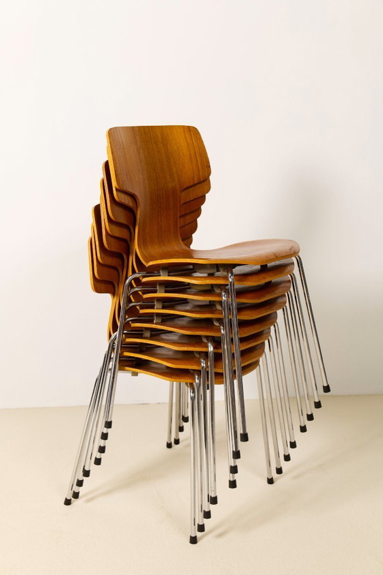 Image 1 of 8x Teak T Chairs by Arne Jacobsen, Fritz Hansen, 1980s