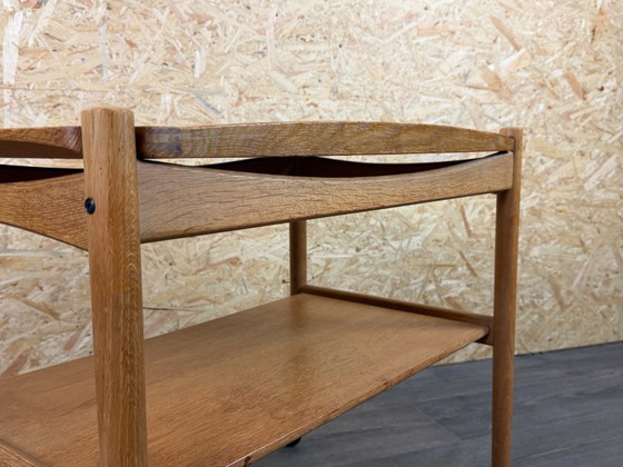1960s/70s Oak Serving Trolley with Tray by Poul Hundevad, Denmark – Bar carts, Wood (photo 7 of 17)