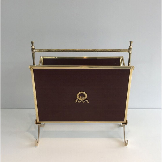 Image 1 of Pair of vintage neoclassical mahogany and brass magazine racks, 1940