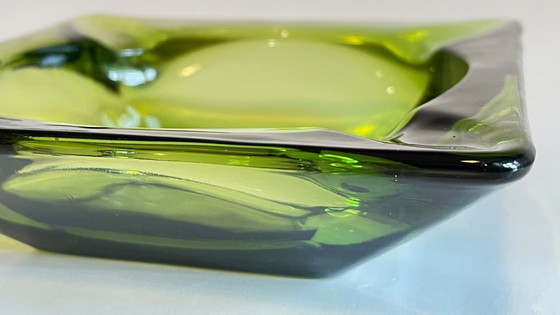 Image 1 of Geometric Glass Ashtray Vintage Green