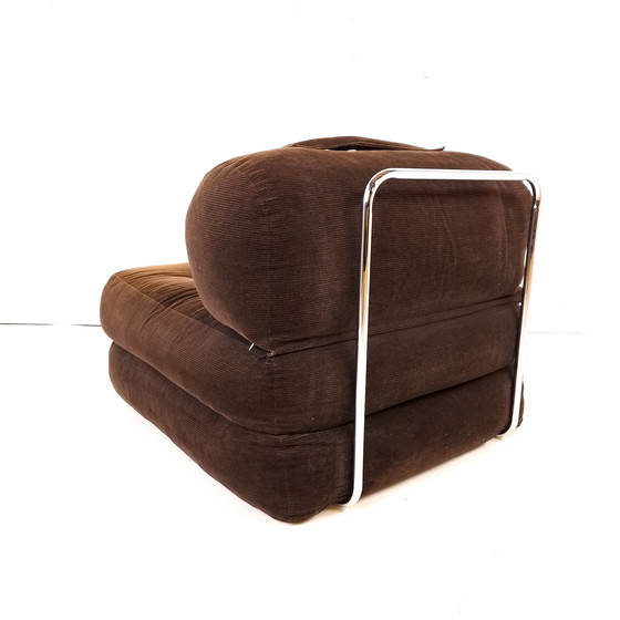 Image 1 of Poltrona vintage anni '70 in velluto a coste marrone/cromato