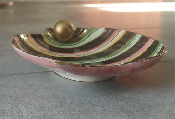 Vintage Ceramic Dish Hubert Bequet Quaregnon Gilded - N°477, Crockery, Multi Color (photo 6 of 15)