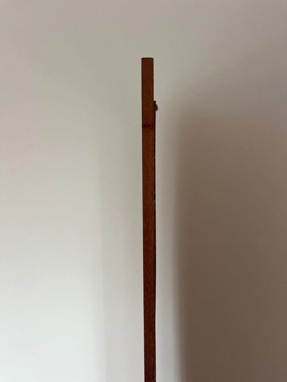 Image 1 of Vintage Deense teakhouten spiegel met afgeronde onderkant - spiegel uit het midden van de 20e eeuw