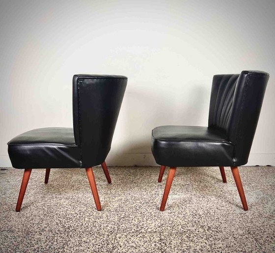 Image 1 of Coppia di poltrone club vintage in skai nero - Anni '50