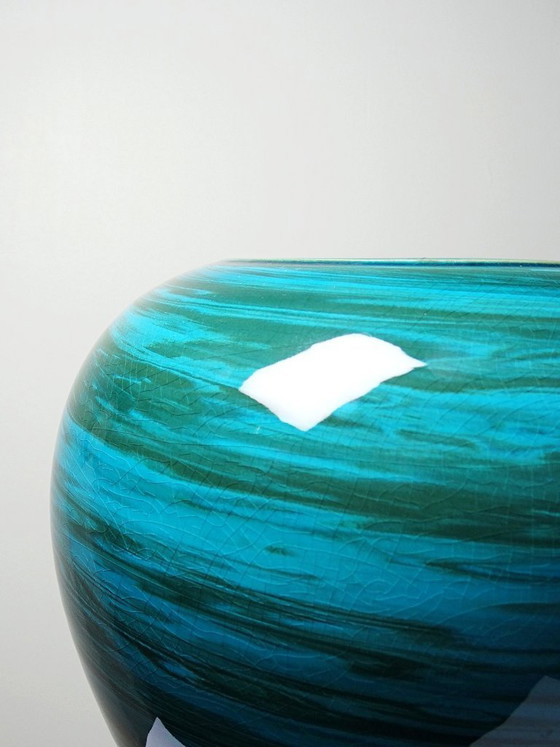 Image 1 of Large ceramic vase with mixed clays, malachite green glaze, 1950s-70s