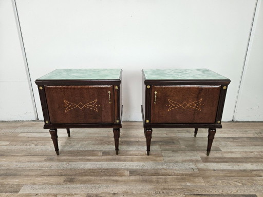 Coppia di comodini in rovere anni '60 con piani in vetro – nachtkastjes, Wood