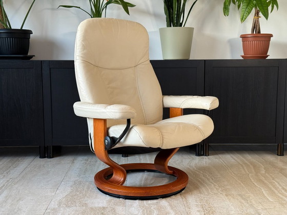 Image 1 of Stressless by Ekornes relaxfauteuil met voetenbank, echt leer, crème, maat M