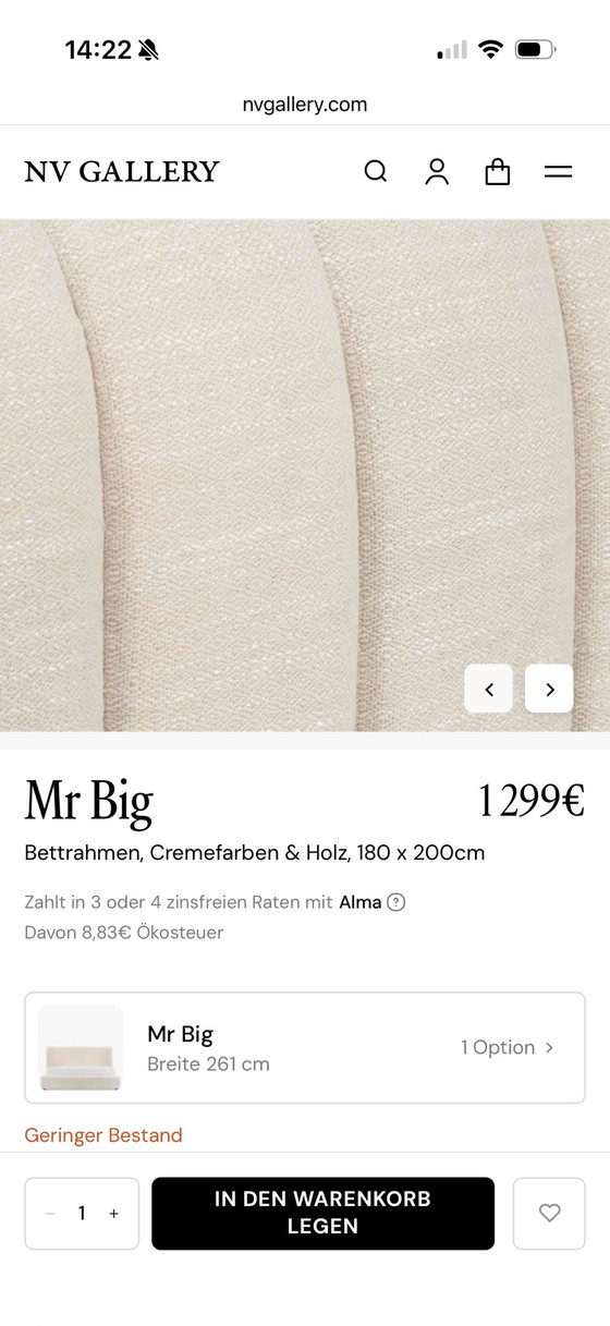 Letto designer NV Gallery | Crema | 180x200cm, Letti, Tessile, Legno (foto 7 di 14)