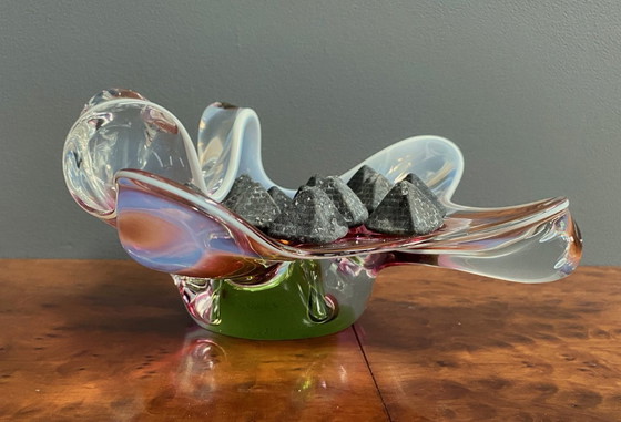 Image 1 of Cuenco de cristal rosa y verde de Josef Hospodka, década de 1960