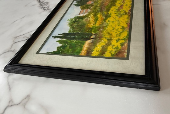 Image 1 of Dipinto ad acquerello d'epoca di campi di colza nella regione della Drôme Provenzale