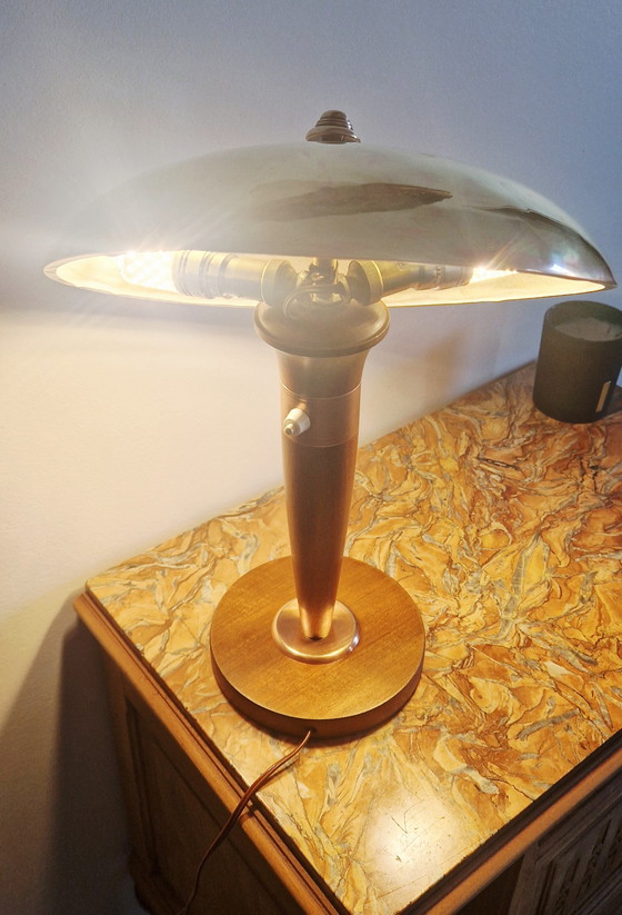 Image 1 of Art Deco verstelbare lamp - Messing en hout