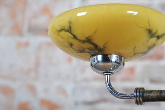 Gerestaureerde art-deco kroonluchter, chroom, beukenhout, walnoothout, glas, Tsjechisch, jaren 1920 – Metal (photo 4 of 12)