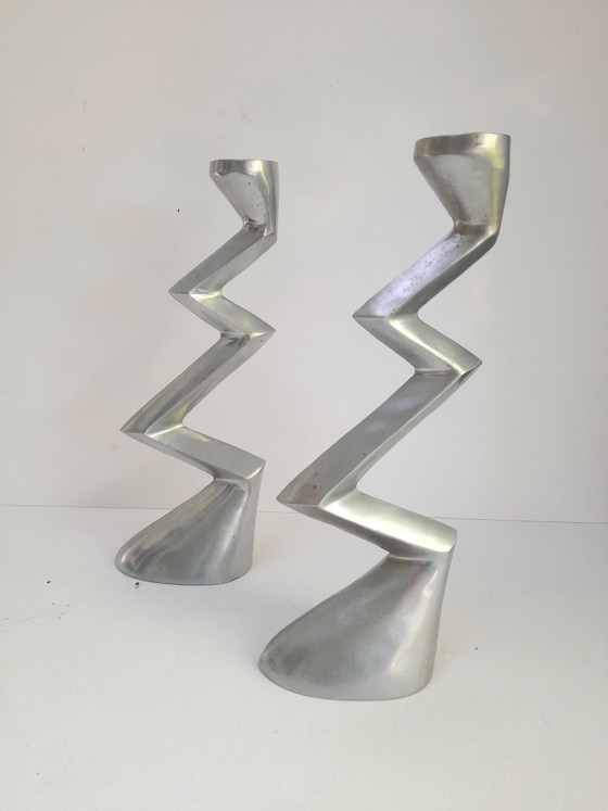 Image 1 of Paire de bougeoirs zigzag Matthew Hilton pour SCP 80s