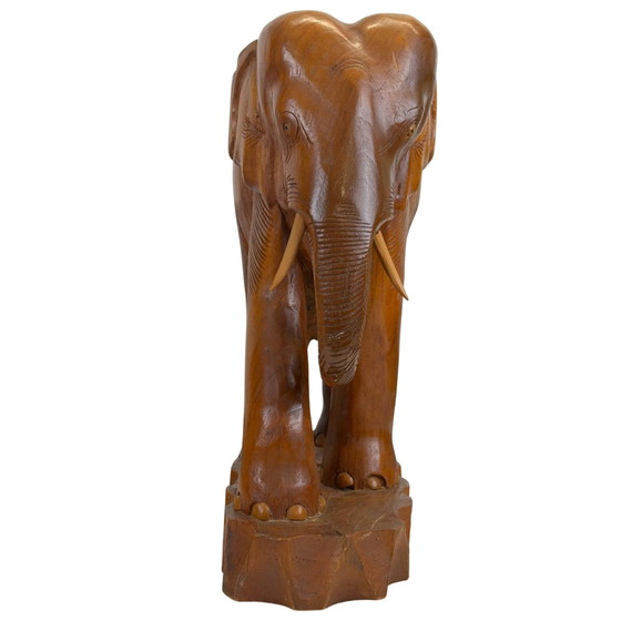 Monumental familia de elefantes de teca tallada a mano de 3 piezas – (23.2 kg) – Esculturas (photo 2 of 11)