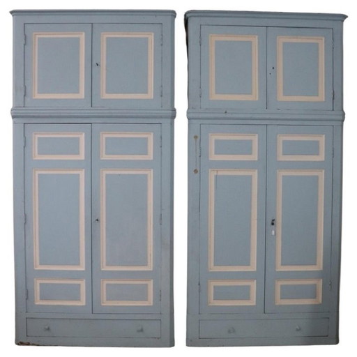 Antieke kledingkasten van gelakt sparren- en populierenhout, Italië, 19e eeuw