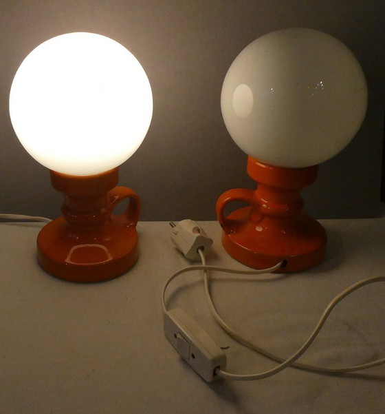Image 1 of 2 lampes de table, Allemagne, SpaceAge, années 60-70, céramique, verre ballon