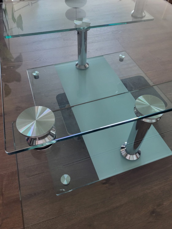 Extraordinaria mesa de centro de cristal extensible de 80 a 155 cm. – Mesas de centro, Glass, Metal (photo 4 of 10)