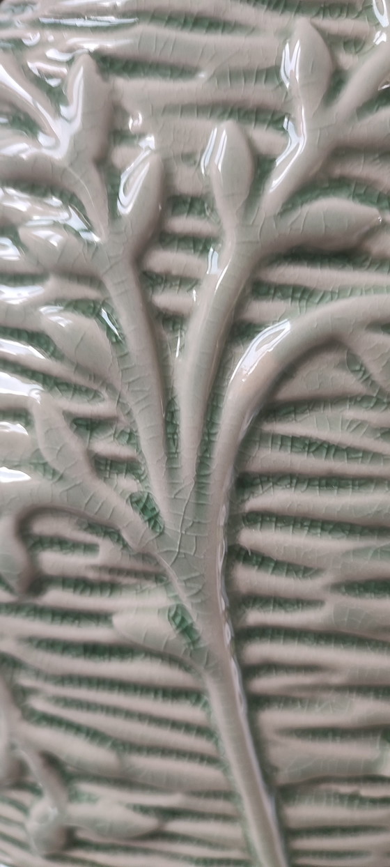Image 1 of Crackle-glazed ceramic vase from the 1980s-90s with a plant motif

