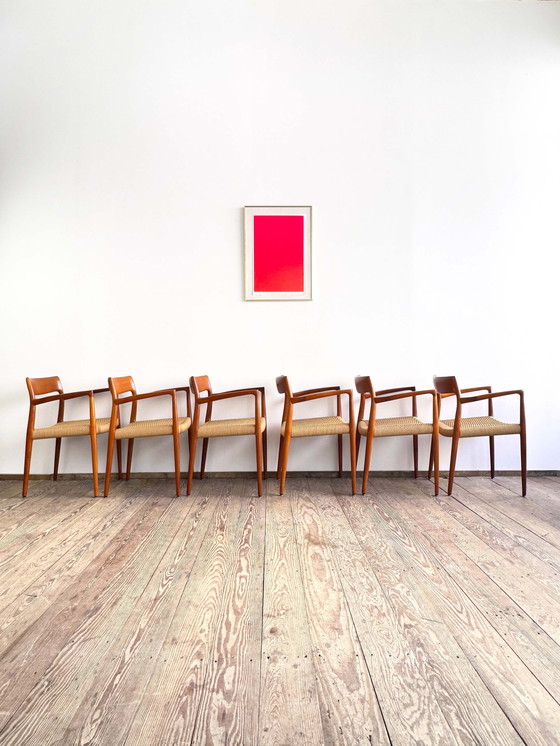 Image 1 of Sillas de comedor danesas Mid-Century modelo 57 de teca de Niels O. Møller para JL Mollers Møbelfabrik, 1950. Juego de 6