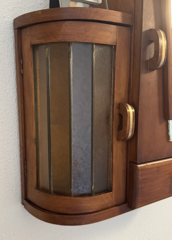 Antique Art Deco Apothecary Cabinet | Stained Glass, Mirror & Brass Fittings | 1920s-1930s – Wall cabinet (photo 10 of 15)