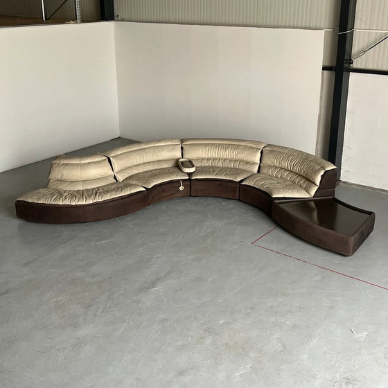 Image 1 of Reserved Rare Serpentine Modular 'Bogo' Sofa By Carlo Bartoli For Rossi Di Albizzate In Suede And Leather, 1970S Italian Exclusi