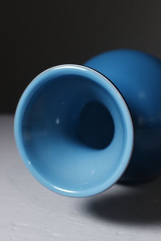 Vintage blue multi-layered opaline vase, Scandinavian design, 1970s style, Per Lütken – Glass (photo 7 of 9)